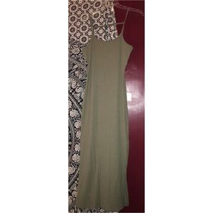 Olive ribbed slit dress